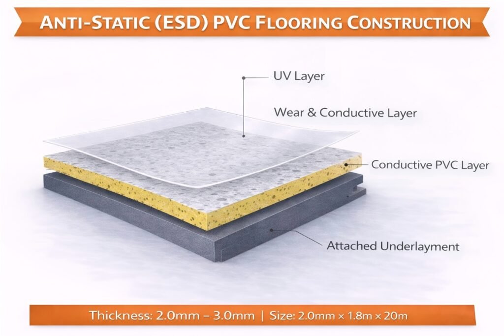 Anti-static ESD PVC flooring construction structure diagram