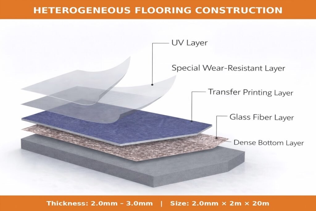 kHeterogeneous vinyl flooring construction structure diagram