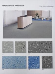 Heterogeneous vinyl flooring design collection in multiple decorative colors