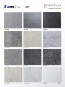 LVT dry back flooring stone tile selection in multiple grey and light tones