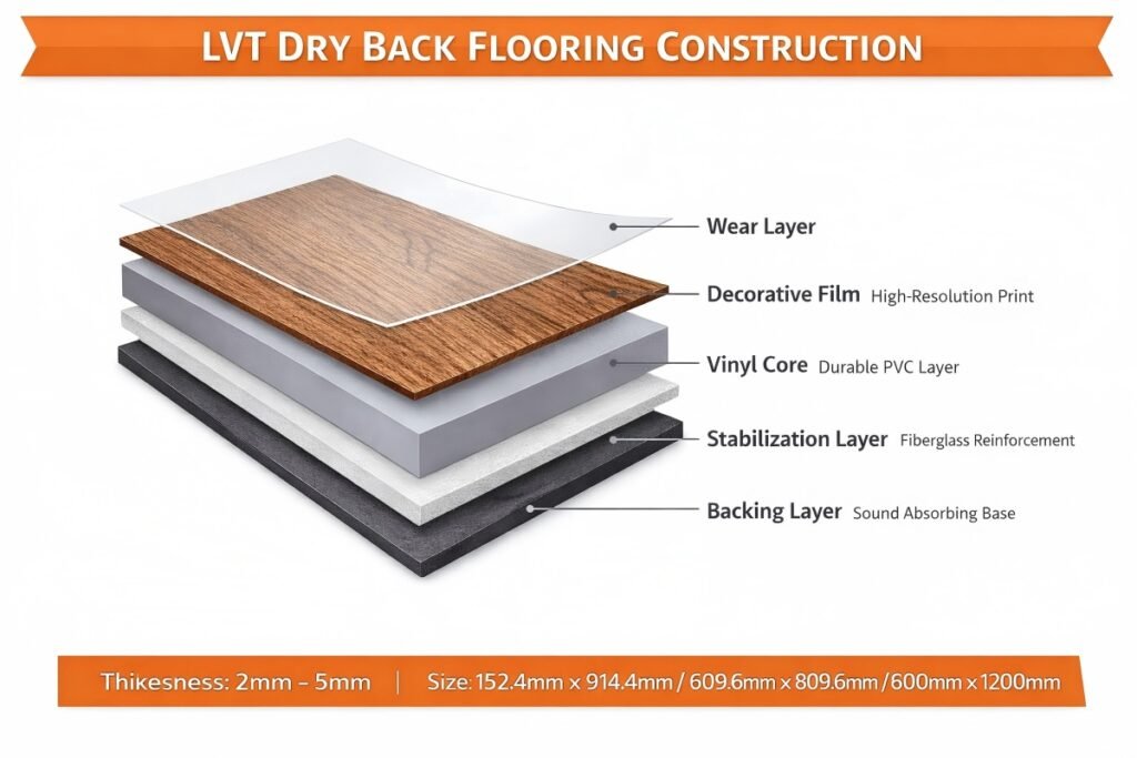 LVT dry back flooring construction structure diagram
