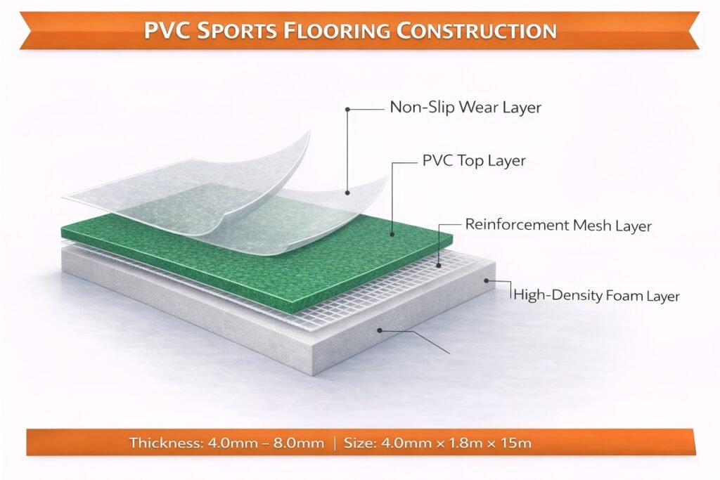 PVC sports flooring construction structure diagram