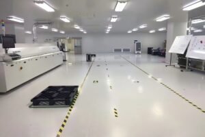 Anti-static ESD PVC flooring installed in an electronics workshop project
