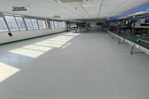 Anti-static ESD PVC tile flooring installed in a production area project