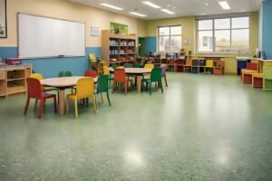 Homogeneous vinyl flooring installed in a classroom project
