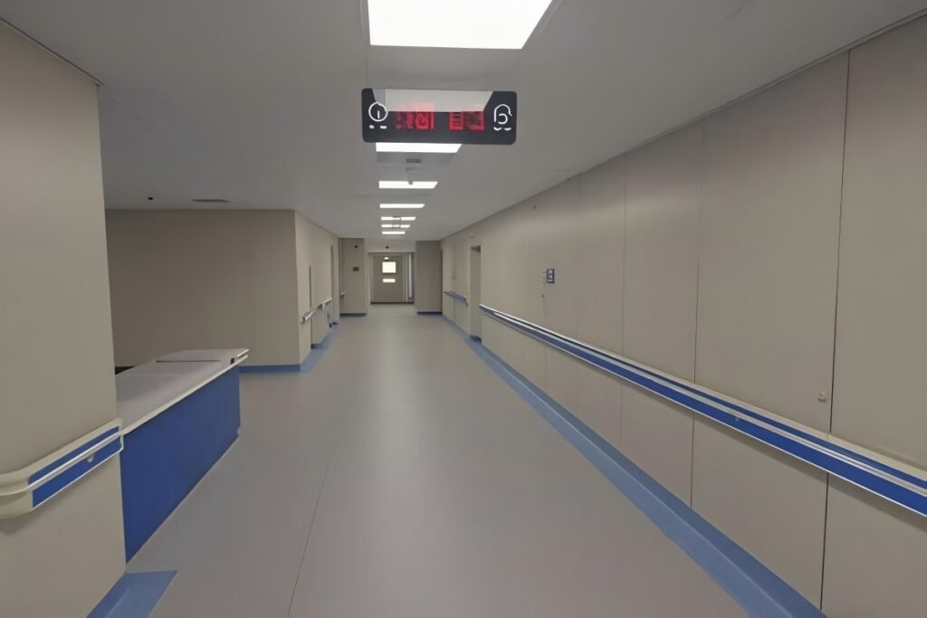 Homogeneous vinyl flooring installed in a hospital project