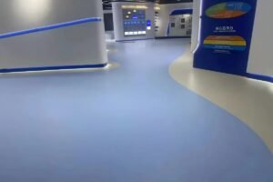 Homogeneous vinyl flooring installed in a public showroom project