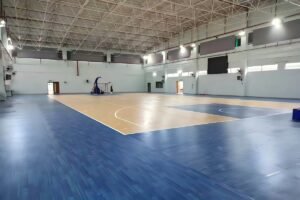 PVC sports flooring installed in an indoor basketball court project