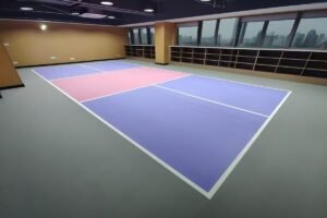 PVC sports flooring installed in an indoor pickleball court project
