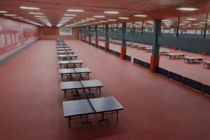PVC sports flooring installed in a table tennis hall project