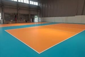 PVC sports flooring installed in an indoor volleyball court project